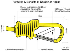 Bungee Cord with Carabiners Super Long 60” Set of 6 in Yellow