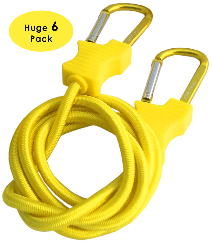 Bungee Cord with Carabiners Super Long 60” Set of 6 in Yellow – Strapright
