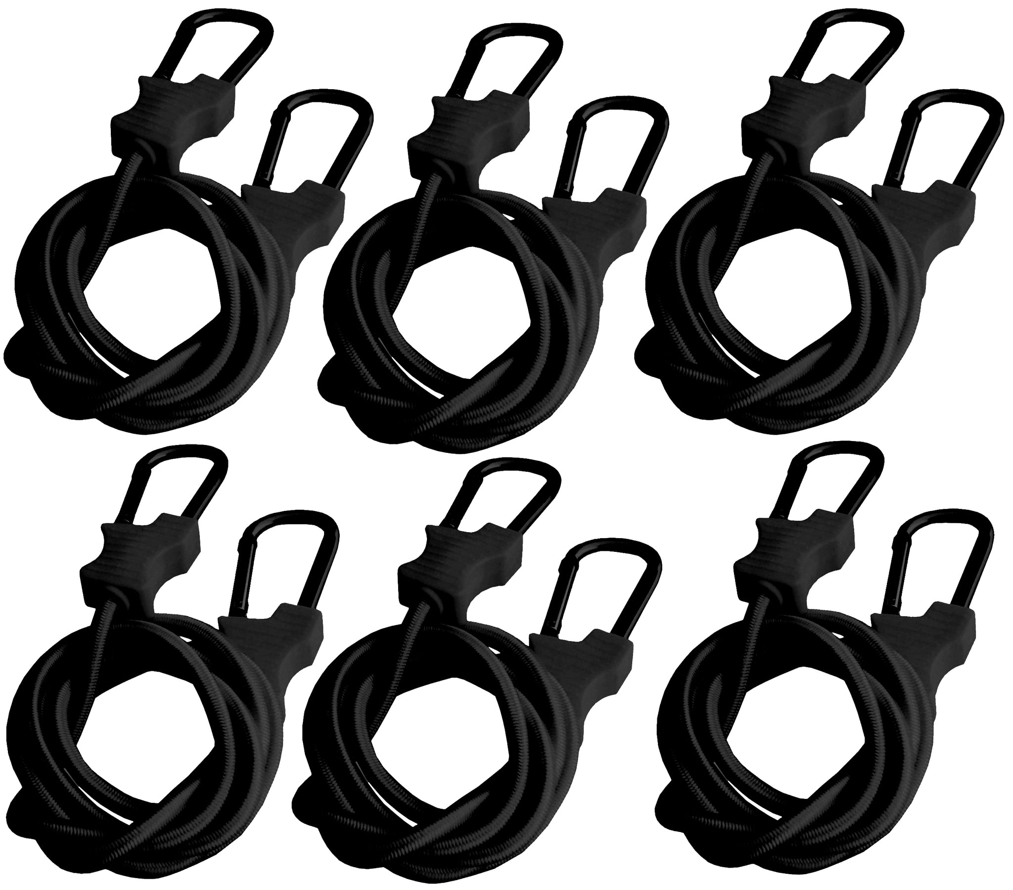 Bungee Cord with Carabiners Super Long 60” Set of 6 in Black