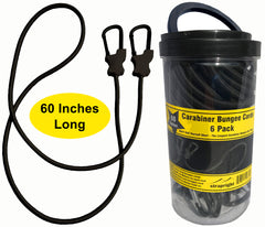 Bungee Cord with Carabiners Super Long 60” Set of 6 in Black