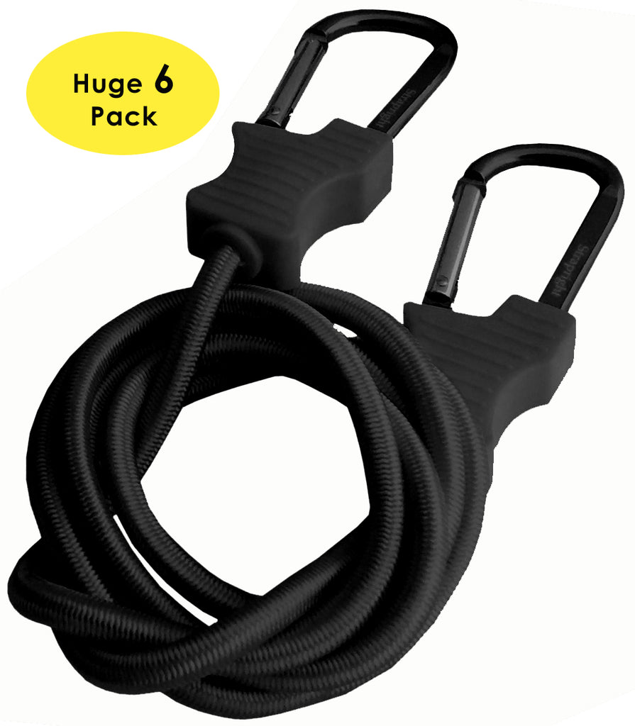 Bungee Cord with Carabiners Super Long 60” Set of 6 in Black – Strapright